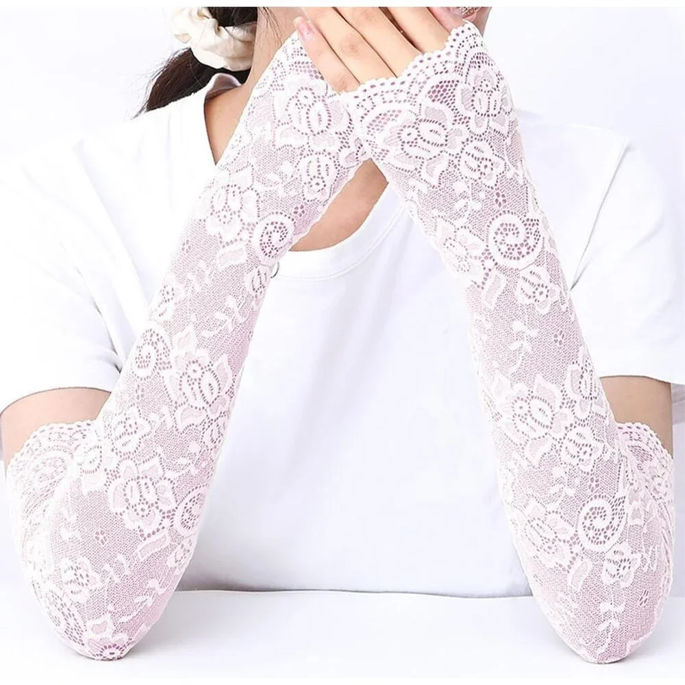 Women's 1 Purple Fingerless Lace Arm Sleeves Gloves Wedding Dress Party Prom